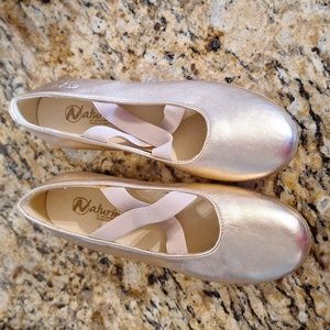 NATURINO Colonna Gold Leather Girls Ballet Flats, size girl 1 or EU32